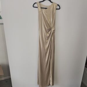 NWT Halston Heritage Gold Metallic Draped Gown Size Small